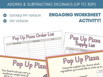 Adding & Subtracting Decimals | Worksheet Activity Task