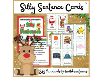 Christmas Themed Silly Sentence Cards for Kids Writing Activities