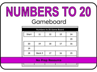 Numbers to 20 Game board