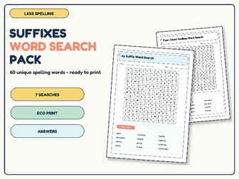 LKS2 Suffixes Word Search Pack | 7 Spelling Activities