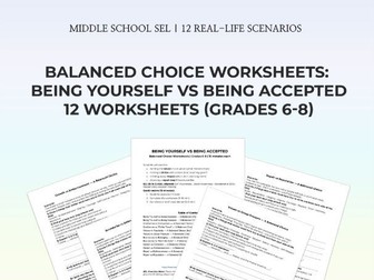 Middle School SEL Worksheets Being Yourself vs Being Accepted 12 No-Prep 15-Min