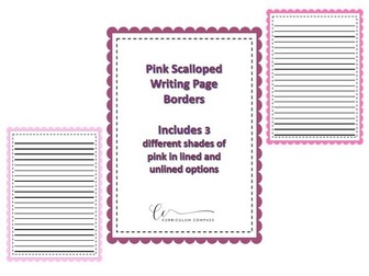 Pink Scalloped Writing Page Border: 3 shade varieties with lined and unlined options