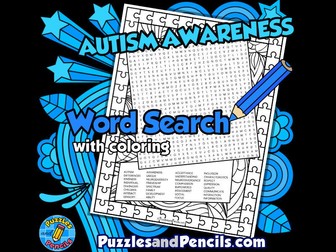 Autism Awareness Word Search Puzzle with Colouring | Wordsearch