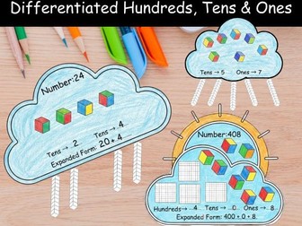 Weather Cloud Place Value Craft Differentiated Hundreds Tens Ones Math