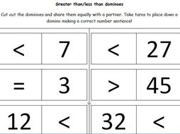 Greater than Less than Equal Dominoes Maths game KS1 | Teaching Resources