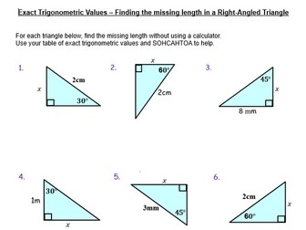 Exact Trig Values - Finding the missing length in a right-angled triangle