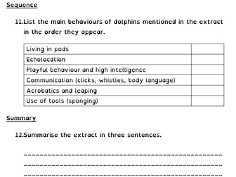 Year 6 Reading Comprehension (Non-Fiction: Dolphins)