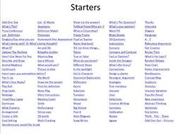Starter, Plenary and AFL Ideas