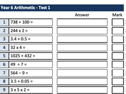 year 6 arithmetic test pdf one page