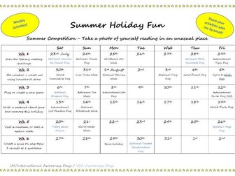 Summer Holiday Calendar of Weekly Activities