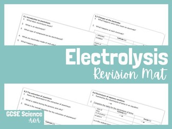 GCSE Combined Science Chemistry Electrolysis Revision Mat and answers