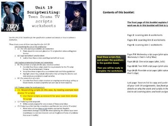 BTEC L3 Creative Digital Media Production: Unit 19 Scripwriting Teen Drama genre script pack