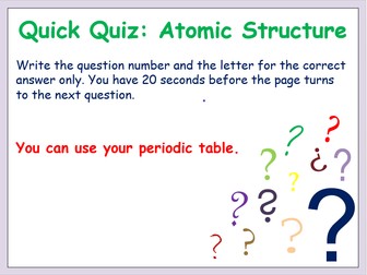 Atomic structure multiple choice quiz on powerpoint