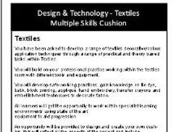 Basic Textiles Skills Cushion Scheme of Work, Student Booklet & Lesson Powerpoint Resources
