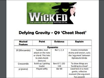 Defying Gravity Q9 'Cheat Sheet'