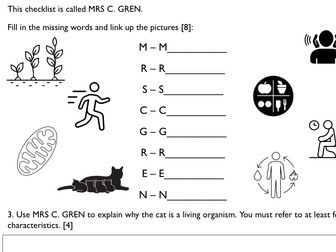 Biosheets™: Characteristics of living things (MRS GREN)