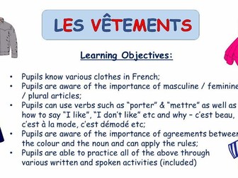 Les vêtements - A French resource for KS2, KS3 & KS4