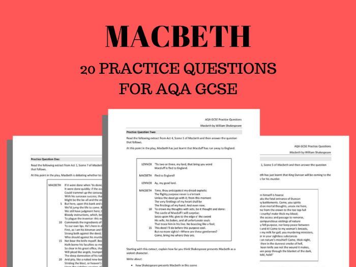 Macbeth Practice Questions For AQA GCSE | Teaching Resources