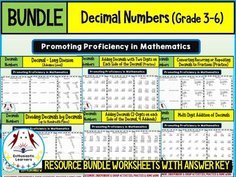 DECIMAL NUMBERS Advance Level Worksheets Product or Resource BUNDLE for GRADE 3-6
