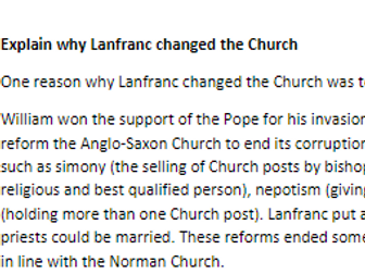 Paper 2 Edexcel Anglo-Saxon & Norman England 18 example and predicted answers for students