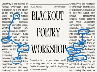 Blackout Poetry Potluck: Bring your own material ( newspaper/magazine/novel)