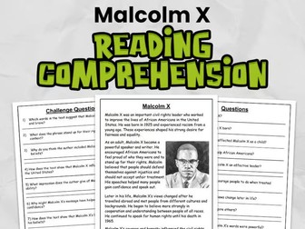 Malcolm X Reading Comprehension for Gr 3 - 5 | Guided Reading Task