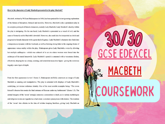 GCSE Edexcel 30/30 Lady Macbeth Coursework