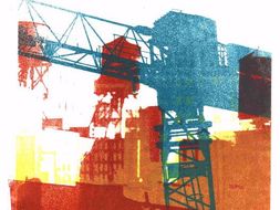 Collage made from my photos of Building cranes & watertowers in New York city - Collage in print art