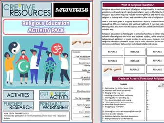 RE Cover Lessons Activity Pack