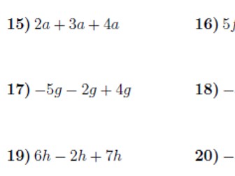 4 Worksheets on collecting like terms (with solutions) by math_w