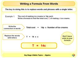 Writing a Formula from Words KS4