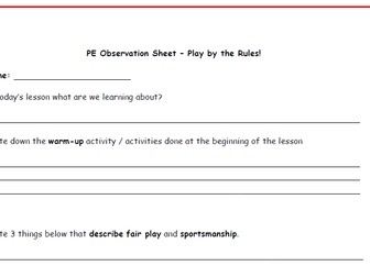 Non-participant PE Observation Sheets