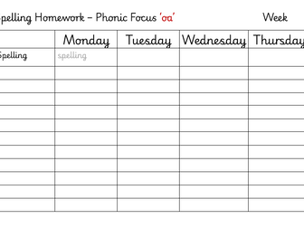 Spelling Homework Blank