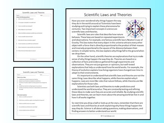 Scientific Laws and Theories Reading Comprehension Passage Printable Worksheet