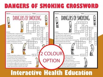 Dangers of Smoking Crossword Puzzle | Interactive Health Education Activity