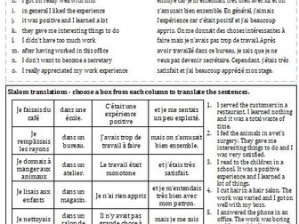 French Jobs Work Experience Worksheets