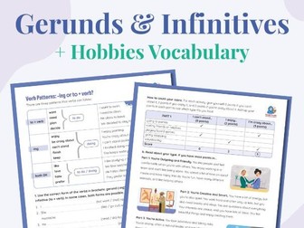 Gerund & Infinitive No-Prep Full Lesson + Hobbies Vocabulary Practice & Speaking
