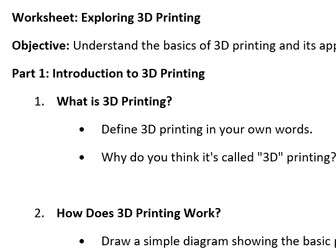 session 1  - ages 11-14 - Exploring 3D printing WS
