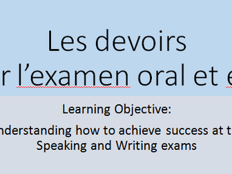 KS4 French homework - Revision for the speaking and Writing exams