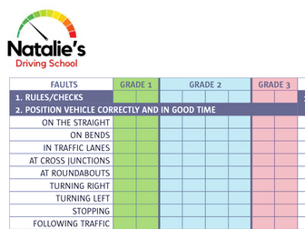 Irish Driving Test Marking Sheet