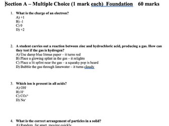 Mock Edexcel Combined Chemistry paper 1 - foundation