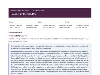 Language Paper 1 walking talking mock: Eveline (James Joyce)
