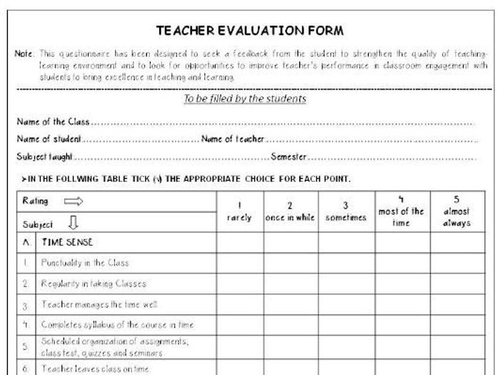 Teacher Evaluation Form 8 Free Samples Examples Formats