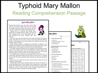 Typhoid Mary Mallon Reading Comprehension and Word Search