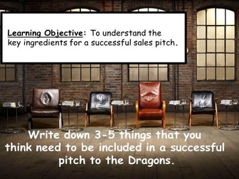 Dragons' Den Speaking and Listening/Persuasive Writing mini-SOW