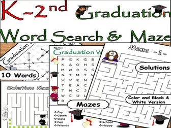 Kindergarten Graduation Word Search & Maze – Easy End of Year Activity| 10 Words