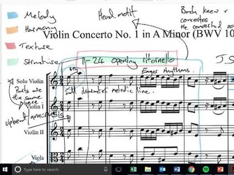 AQA Music A Level AoS 1 - Bach Violin Concerto Movement 1 Annotated