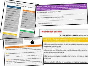 Food Waste (Spanish) - Knowledge Organiser & Activities (Conti Style)