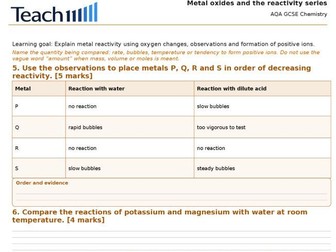 AQA GCSE Chemistry Chemical Changes Worksheets & Answers