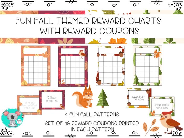 reward charts and classroom reward coupons fall themed by koala classroom coupons